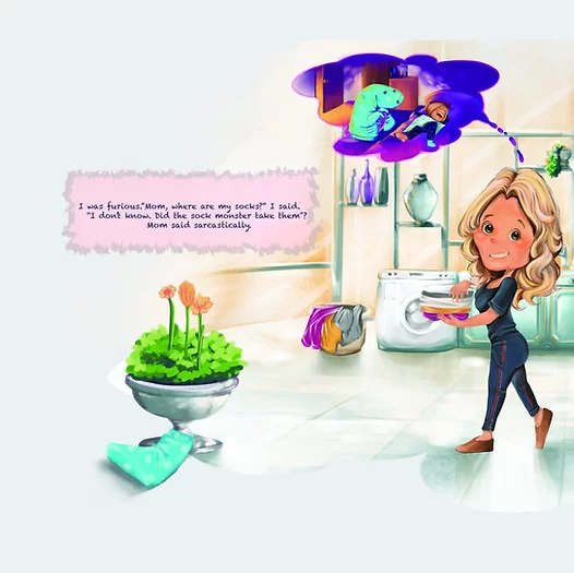 Thumbnail: An image of a page from the book, the Sock Momster.