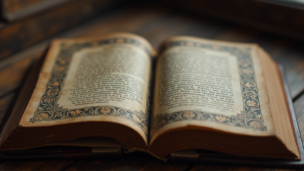 Close-up view of a vintage wizarding book with intricate designs