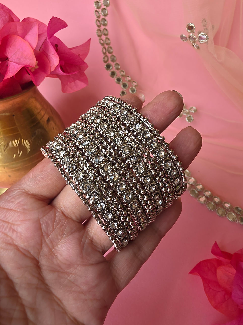 Thumbnail: Oxidized bangles with stones - Silver