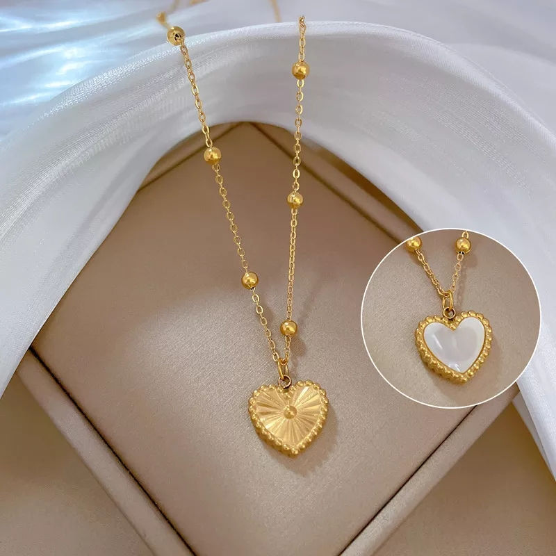 Thumbnail: SS Double-Sided Heart Pendant Necklace
