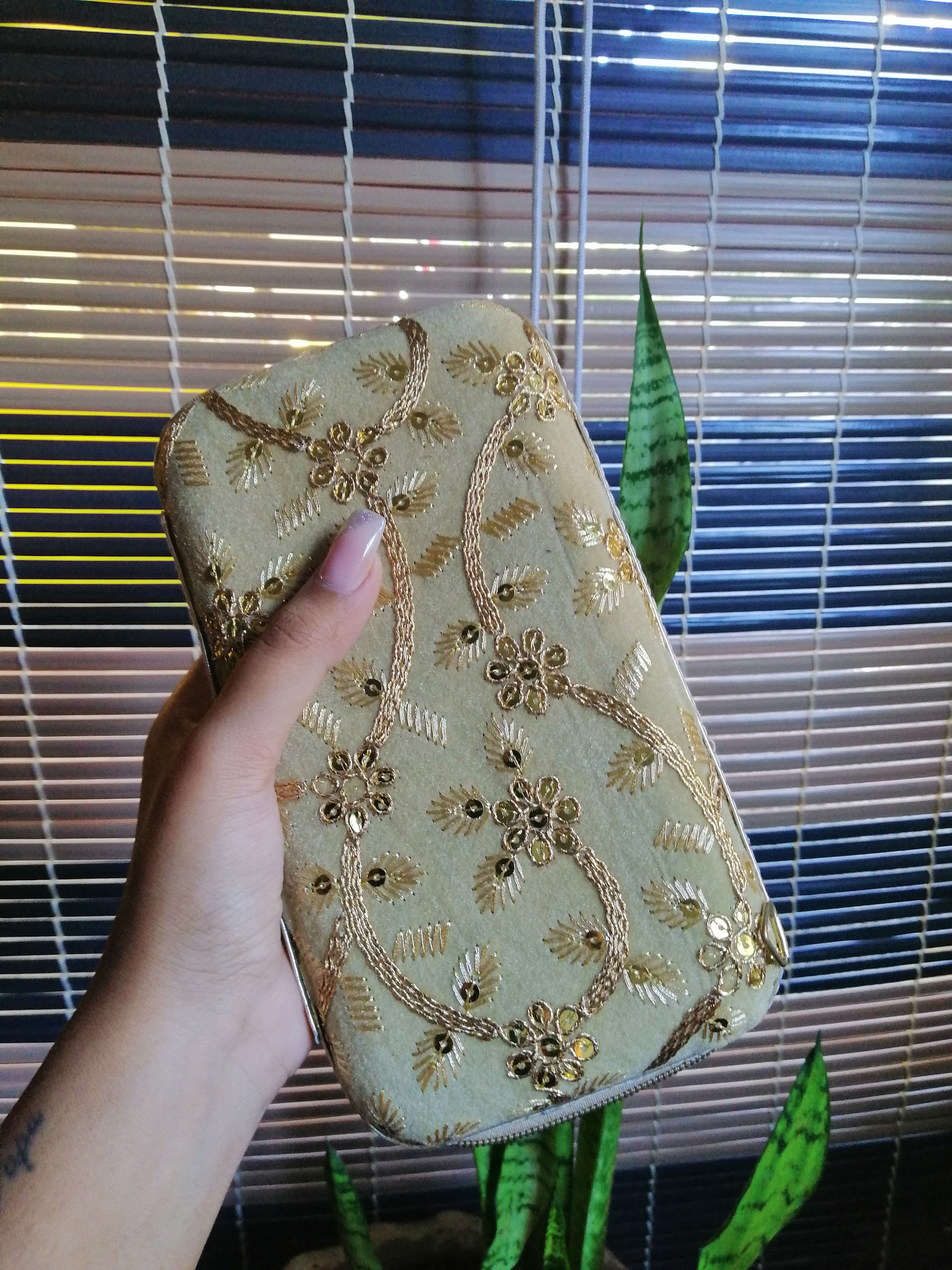 Golden Velvet Rectangular Clutch Bag