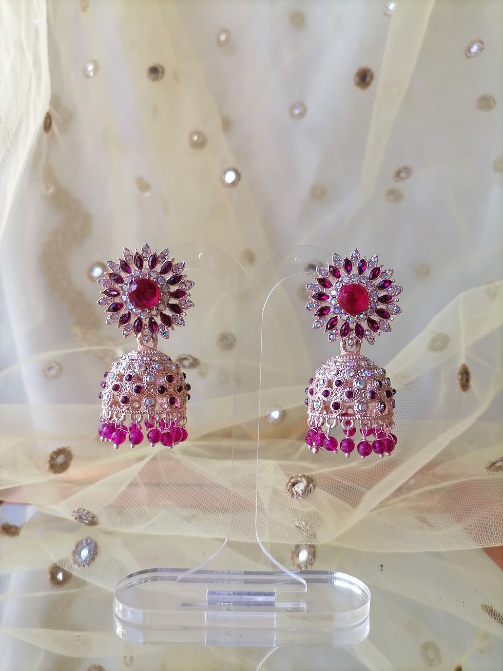 Thumbnail: Rosegold Rhinstones Jhumke 