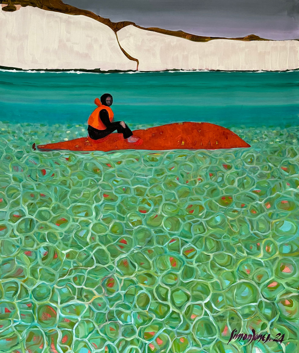 Simon Jones - “Odysseus adrift.” Acrylic and oil on linen (90x80cm) Odyssey, 2024.jpeg