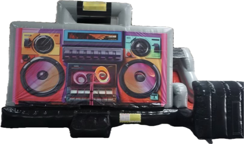 Boom Box Bounce and Slide Combo inflatable rental for music-themed parties and school events in Columbus, Dublin, Grove City,