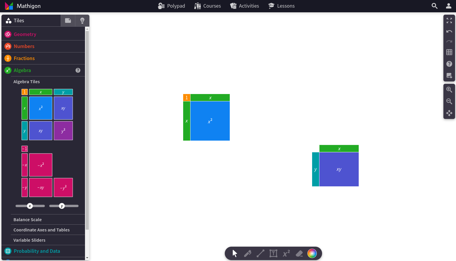 Algebra Tiles from PolyPad from Mathigon | A Dash of Research