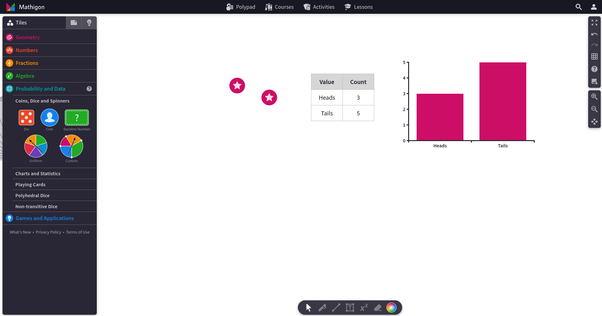 Coin Flip from PolyPad from Mathigon | A Dash of Research