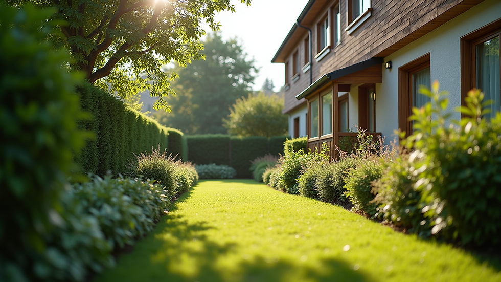 Eye-level view of a residential property with a well-maintained garden