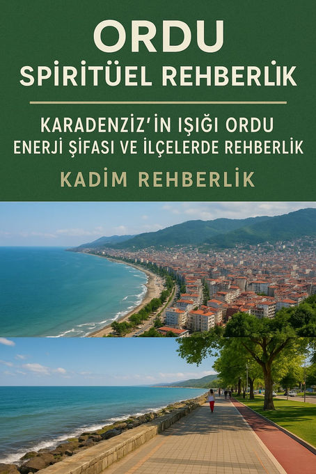 Ordu sahili ve şehir manzarası üzerinde Kadim Rehberlik yazısı bulunan spiritüel rehberlik tanıtım görseli.