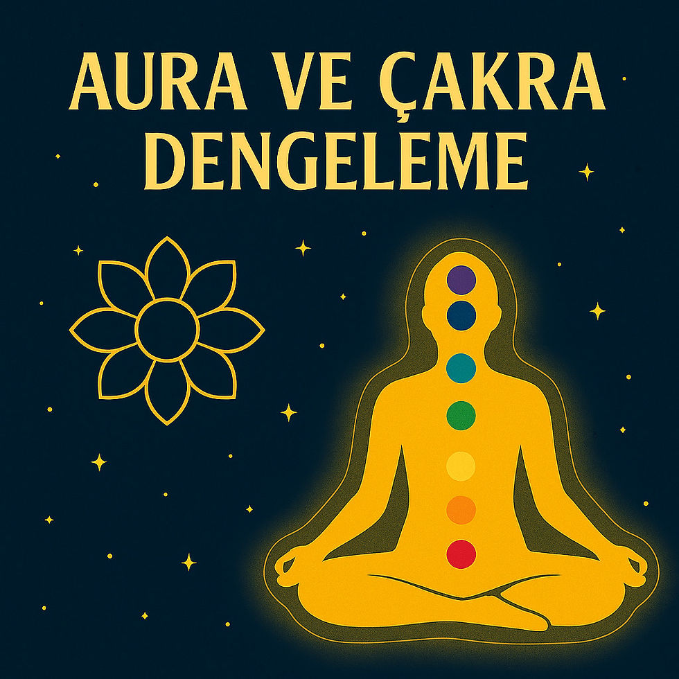 Aura ve çakra dengeleme çalışması, enerjinin dengeli akışını ve içsel uyumu simgeleyen kadim bilgelik temalı görsel.