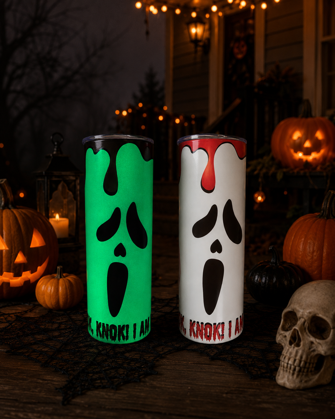 Halloween tumblers with Scream ghost face designs
