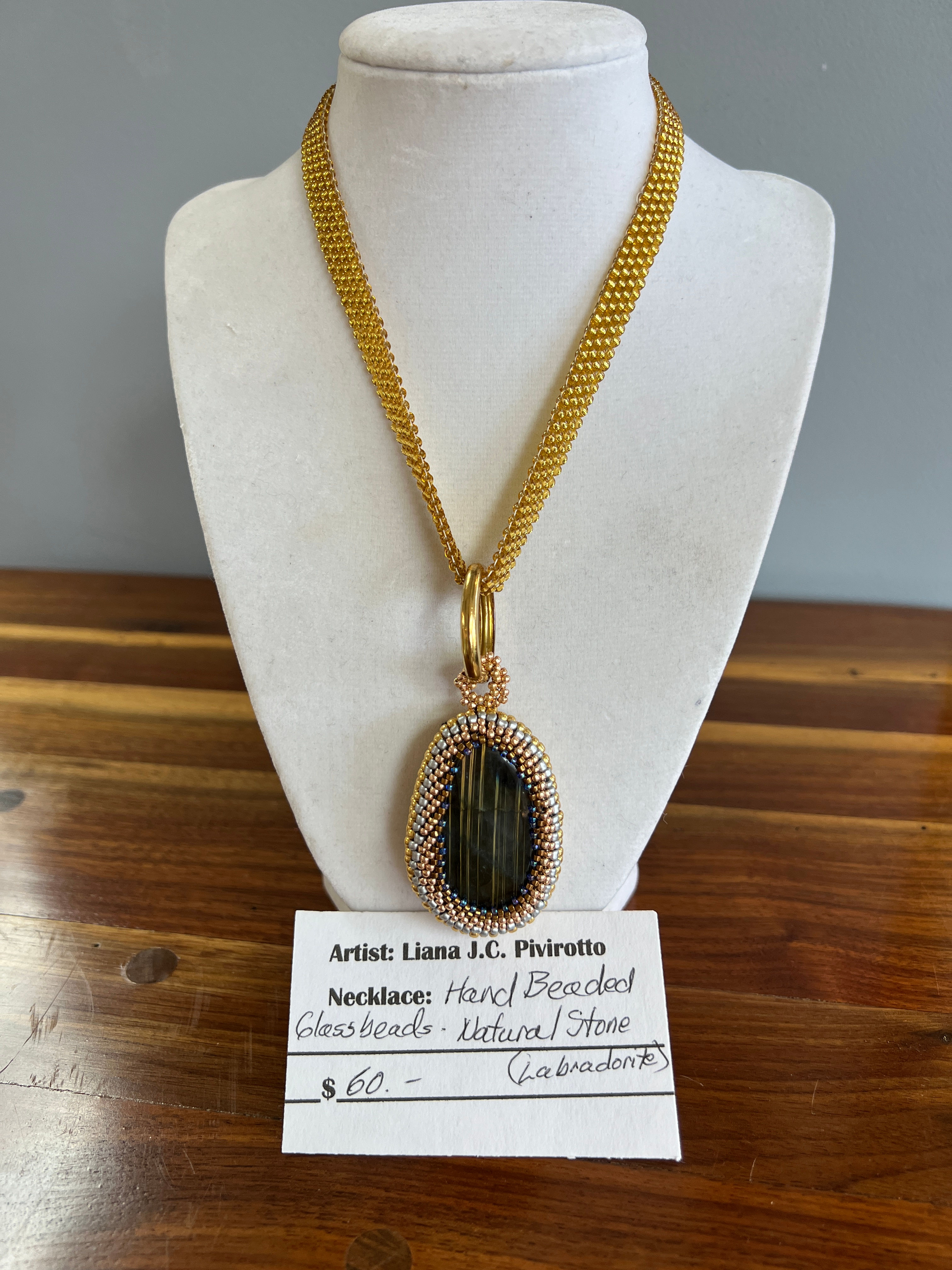 Hand Beaded Glass Beads, Natural Stone Labradorite