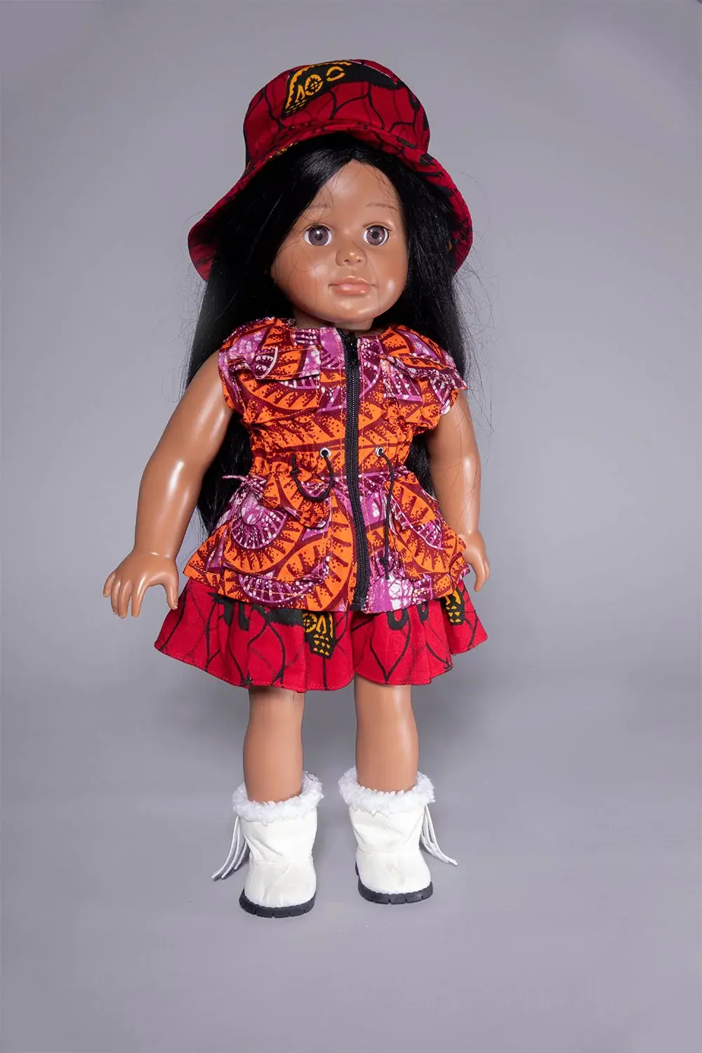 ORANGE VEST RED SKIRT RED HAT GAZELLE DOLL FASHION WEAR