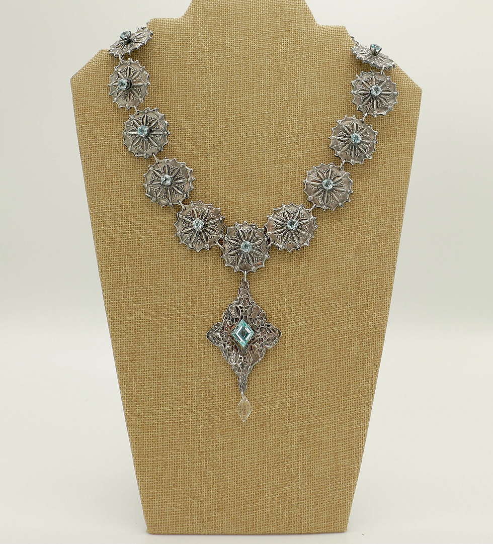 Thumbnail: Sterling Silver Sand Dollar Blue Topaz Victorian Necklace