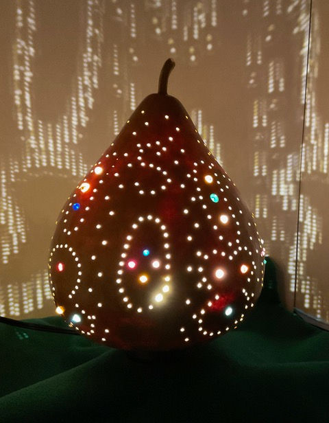 One of A Kind Beaded Gourd Lamp