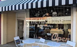The Mix House Coffee & Bakery storefront with outdoor seating