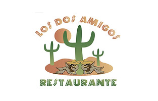 Los Dos Amigos Restaurante logo with cacti and desert scene
