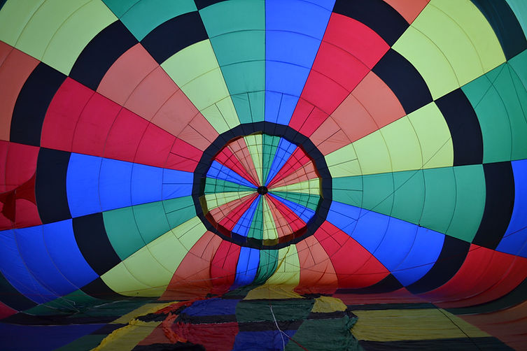 Interior of a hot air balloon with colorful radial panels