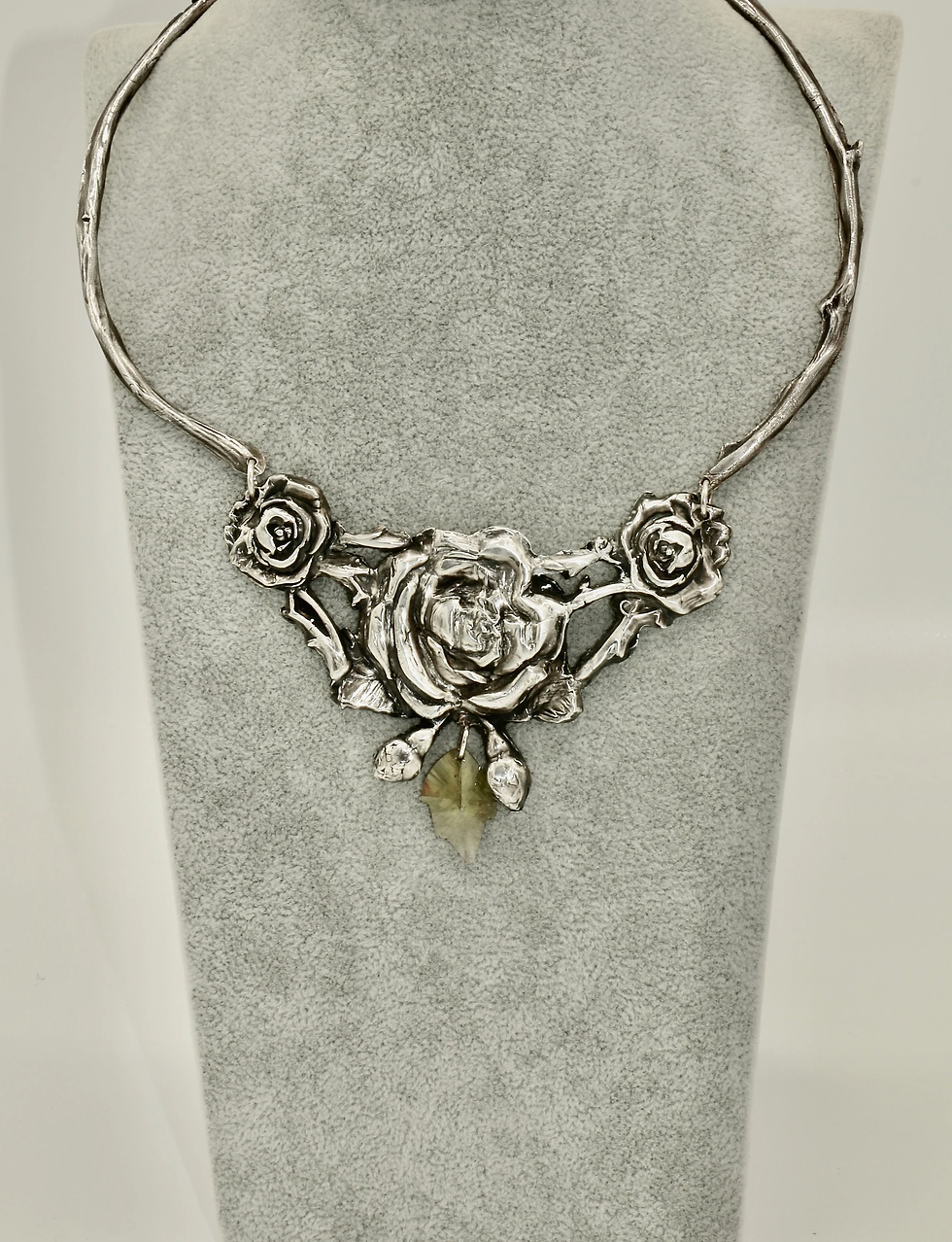 Thumbnail: Sterling Silver Roses and Vine Necklace and Earrings