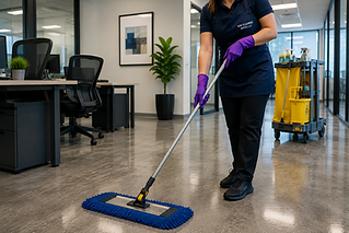 Cleaner mopping an office floor