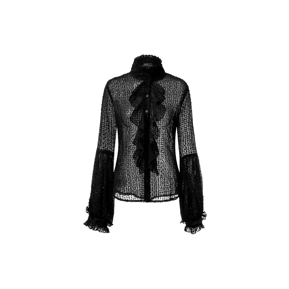 Thumbnail: Black Mesh Ruffle Button Up Shirt
