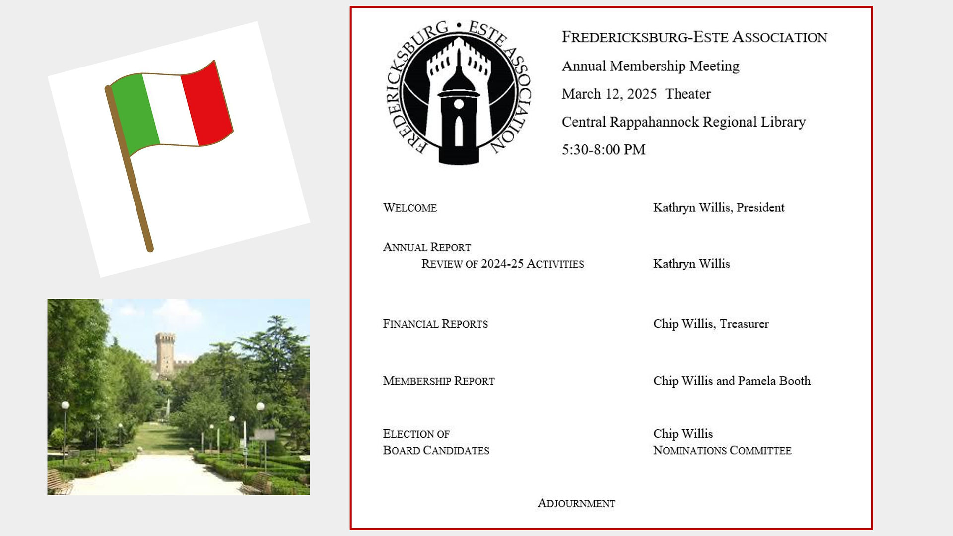 Fredericksburg-Este Association Annual Membership Meeting, March 12, 2025, Central Rappahannock Region.