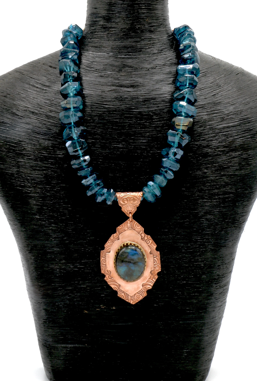 Thumbnail: AMAZING London Blue TOPAZ Copper Labradorite Pendant Chunky Necklace