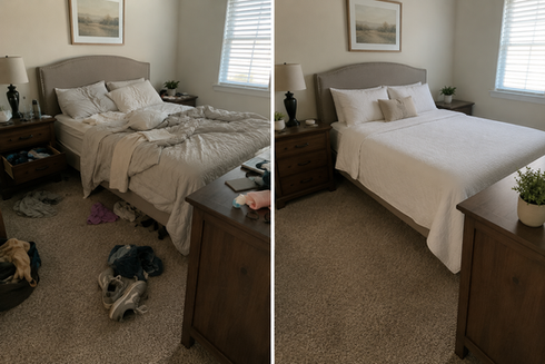 Bedroom before and after residential cleaning