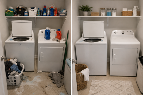 Laundry room before and after residential cleaning
