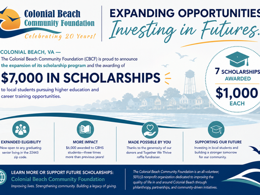 Colonial Beach Community Foundation Expands Scholarship Program, Awards $7,000 to Local Students