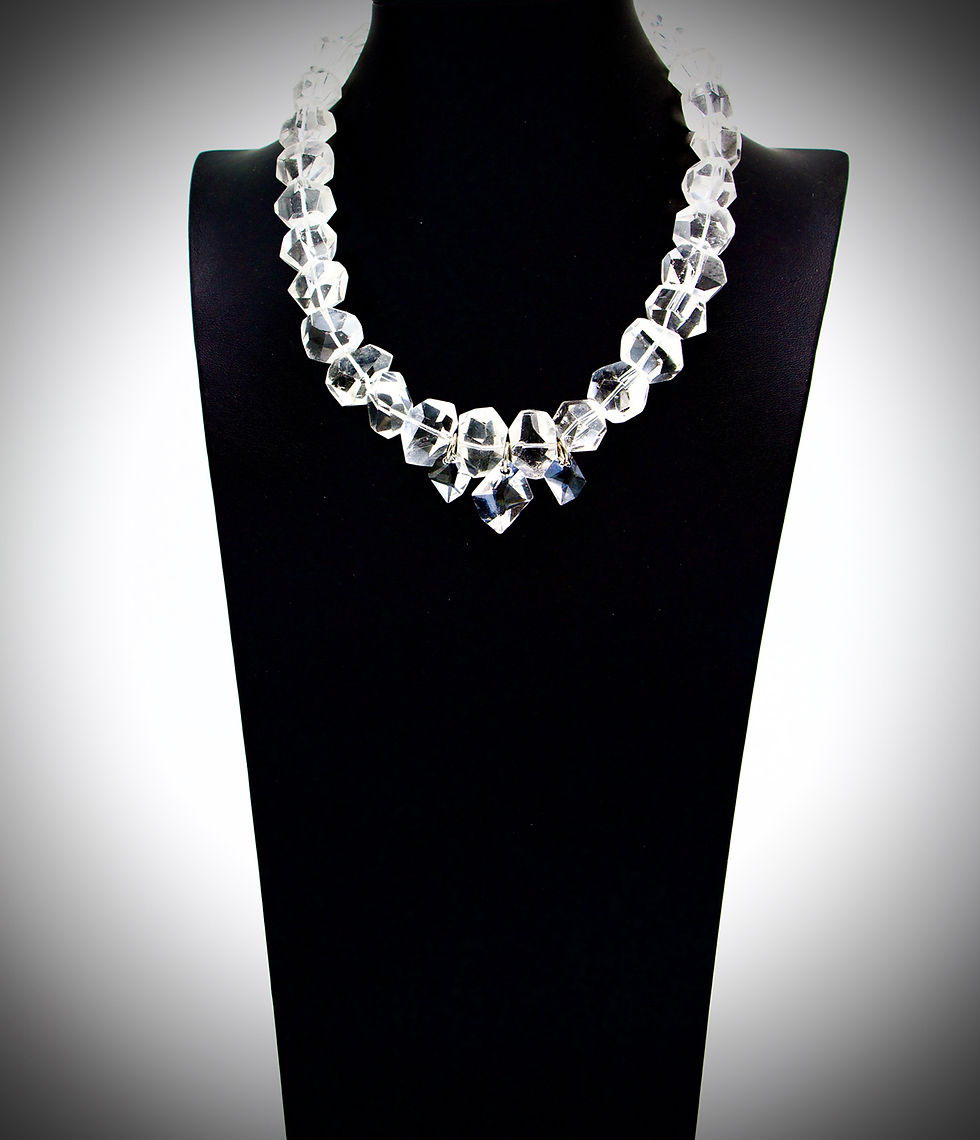 Quartz Crystal Beaded Necklace w Swarovski Crystals Brush Strokes