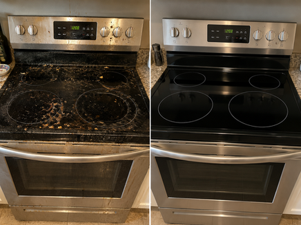 Dirty stove before and after cleaning service.
