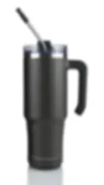 Matte black insulated tumbler with handle and straw
