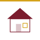 Simple red house icon with a yellow window
