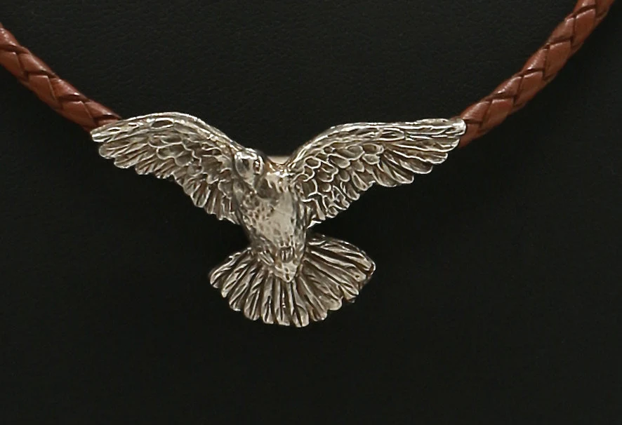 Thumbnail: Hand Crafted Sterling Soaring Eagle Braided Leather Necklace