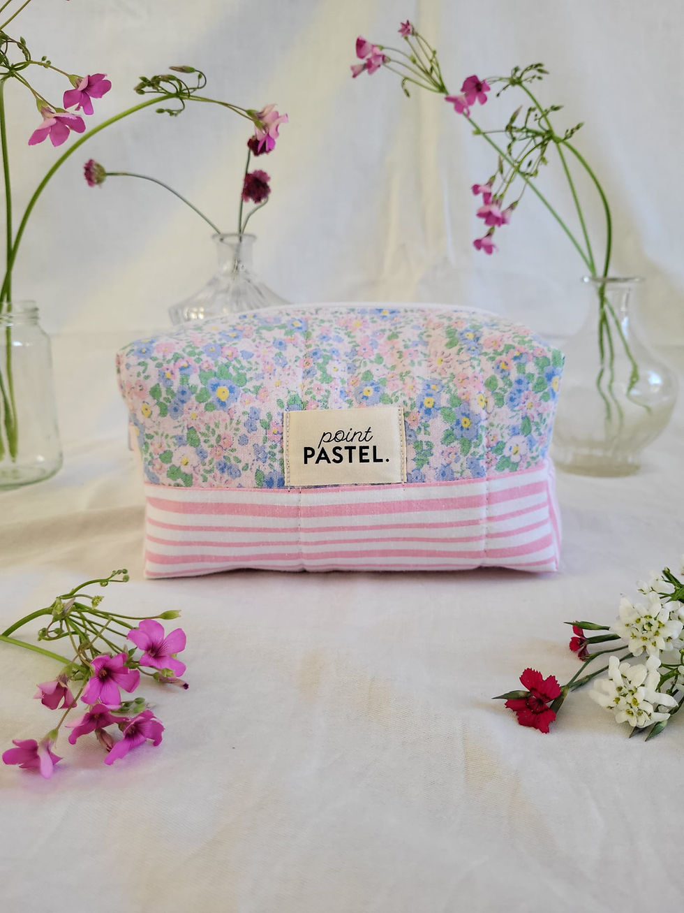 Miniature : Trousse de toilette patchwork - Intérieur rose