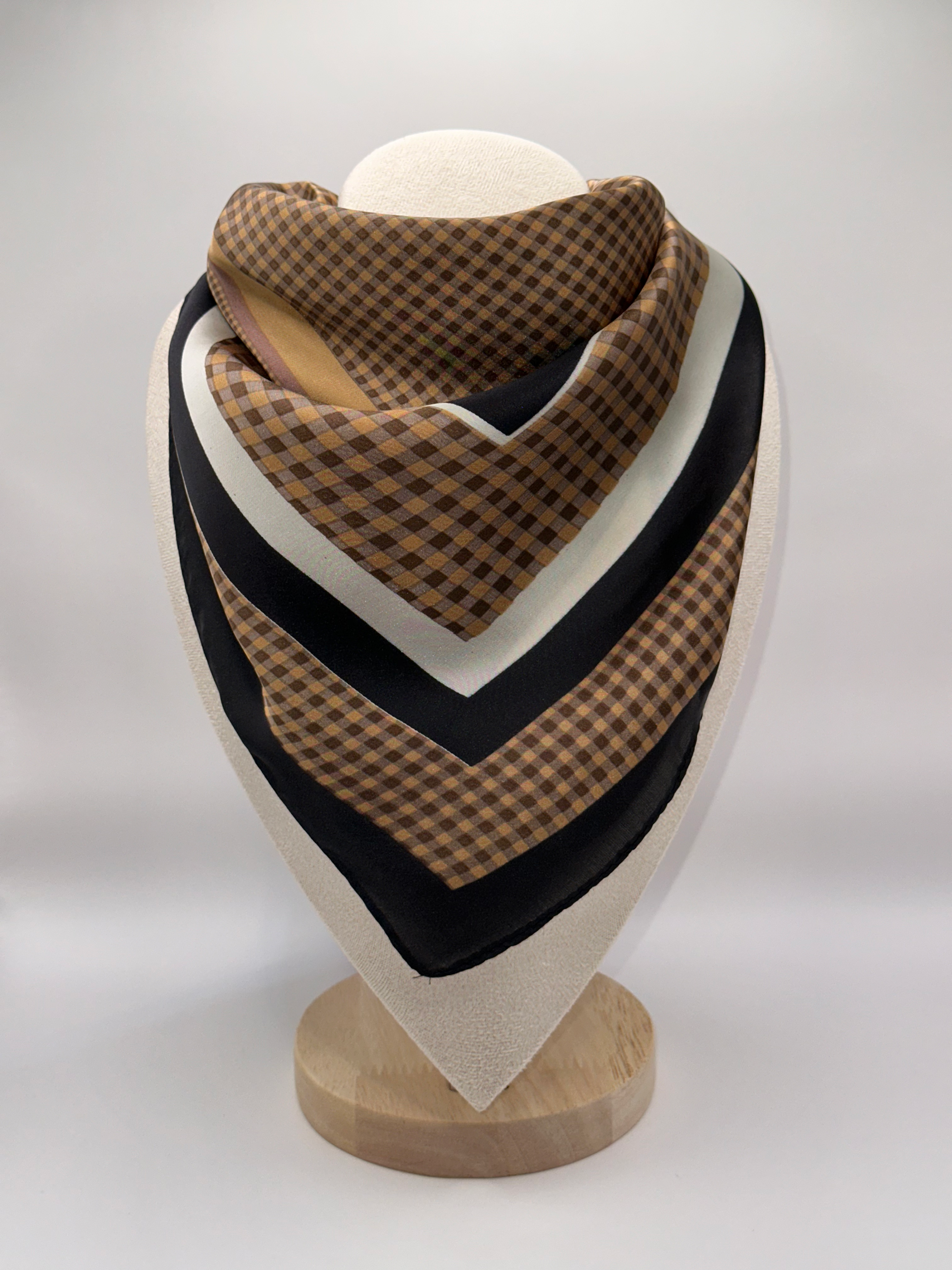Cognac Gingham Saten Fular