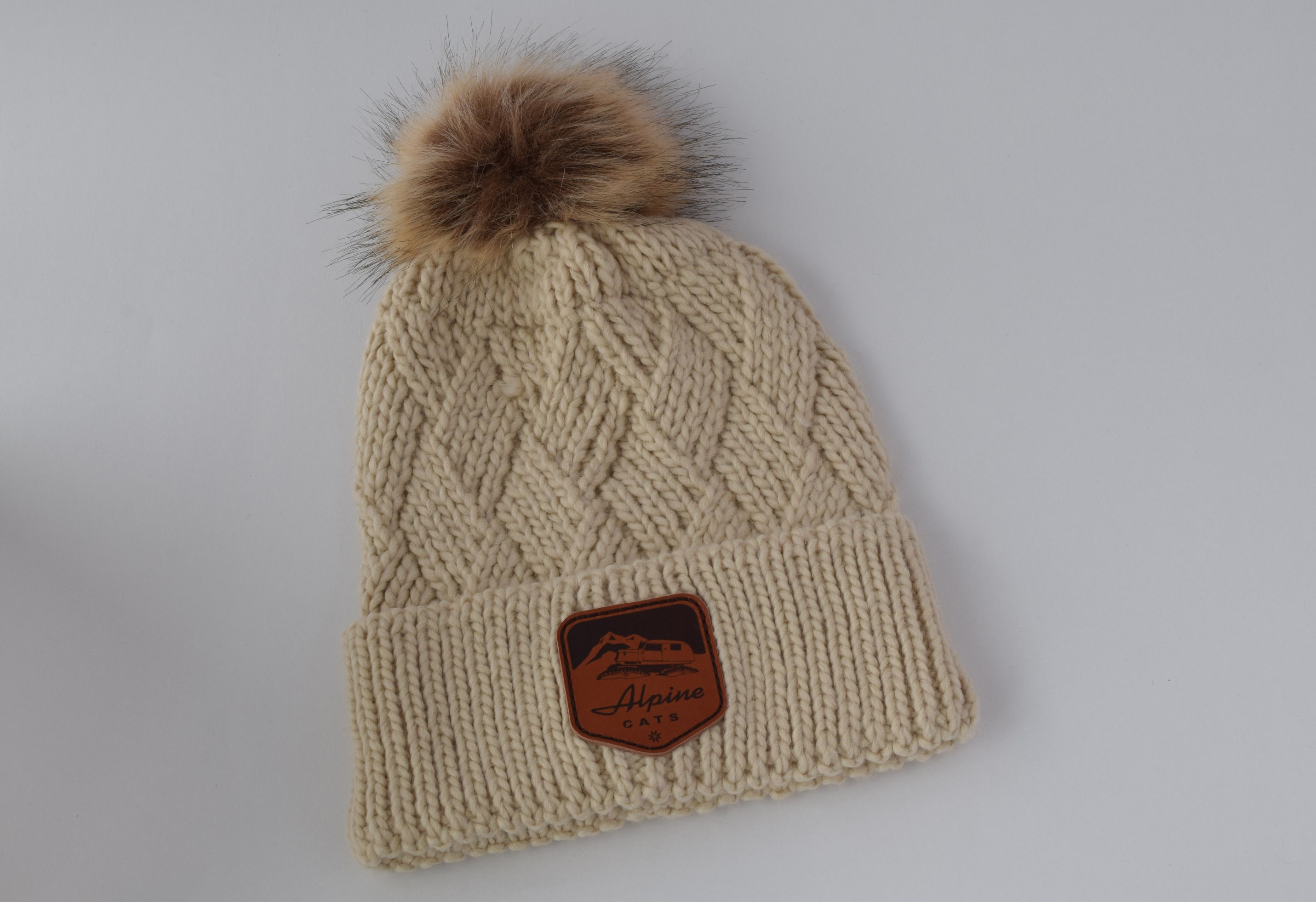 Alpine Cats Tucker Snow Cat Pom Beanie with Leather Patch