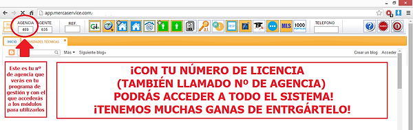 IMAGEN DEL PROGRAMA DONDE ENCONTRARÁS EL Nº DE LICENCIA O Nº DE AGENCIA
