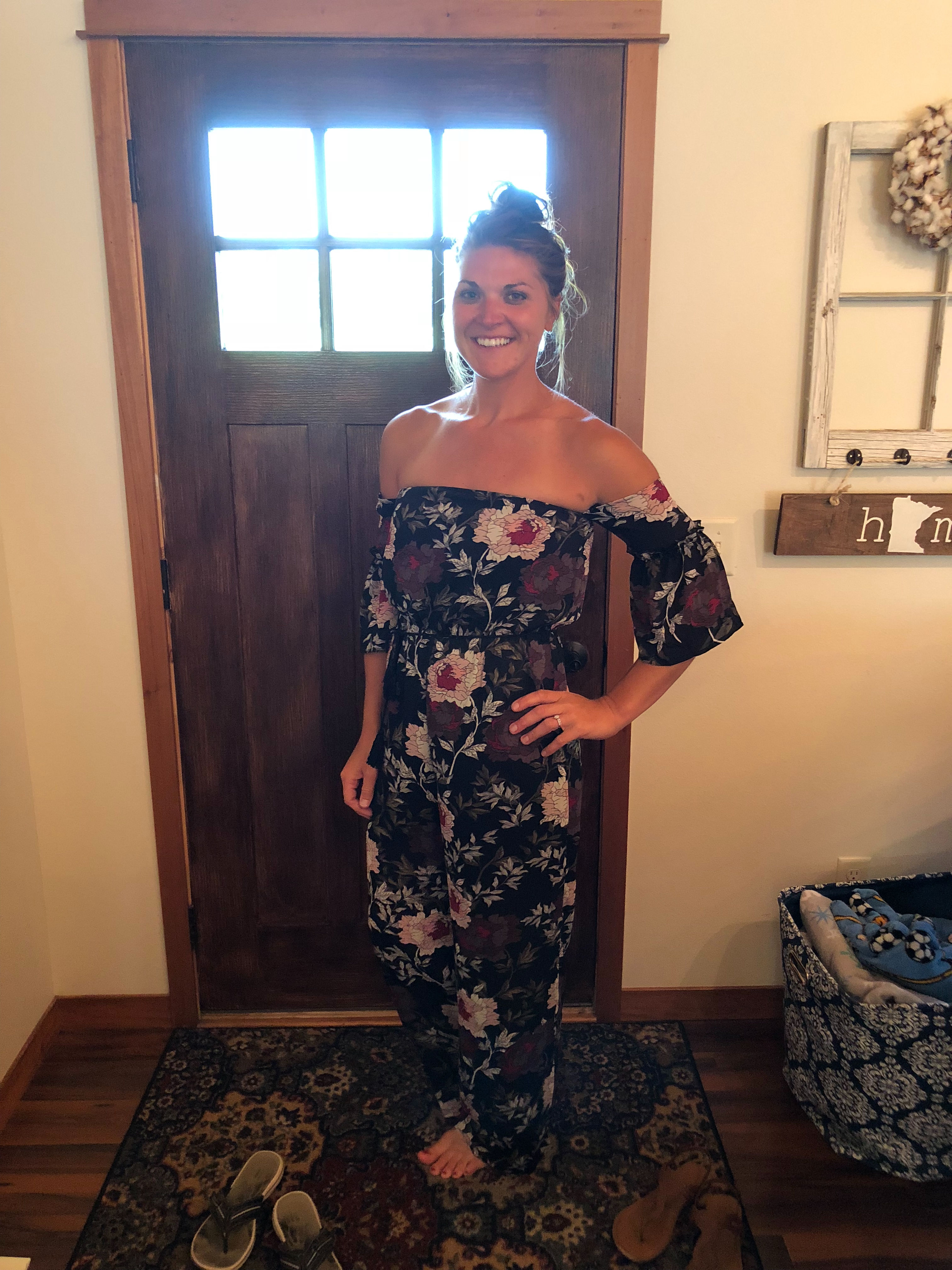 Floral Print Off Shoulder Elastic Jumpsuit