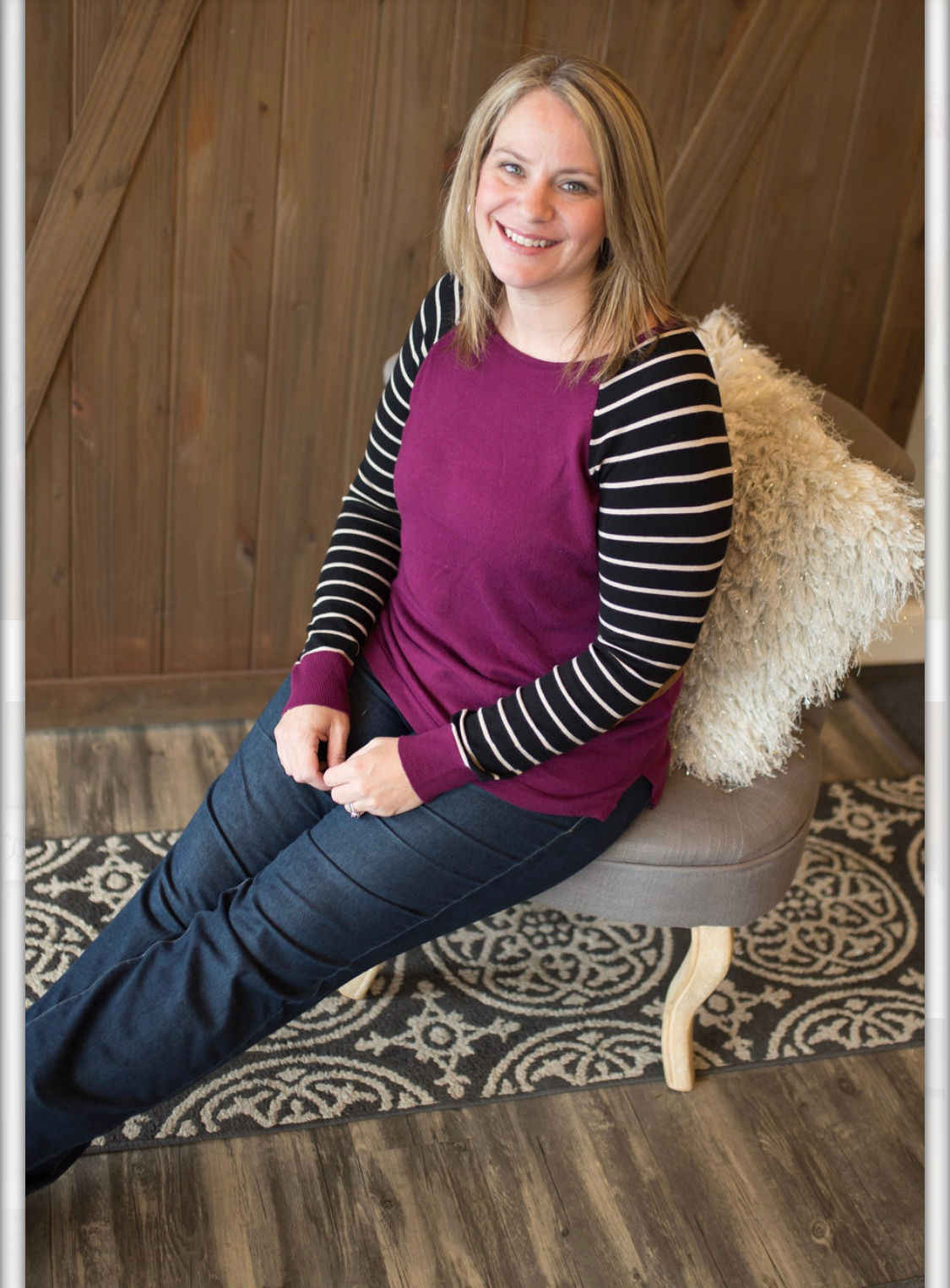 Striped Sleeve Baseball Tee Sweater With Suede Elbow Patches