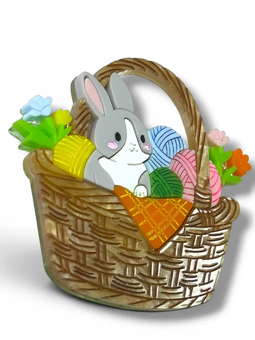Rabbit with Yarn Brooch