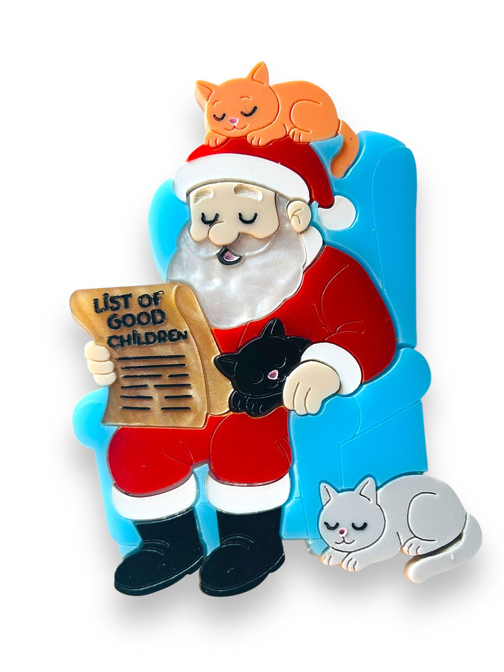 Santa and His Kitties Brooch by Makokot