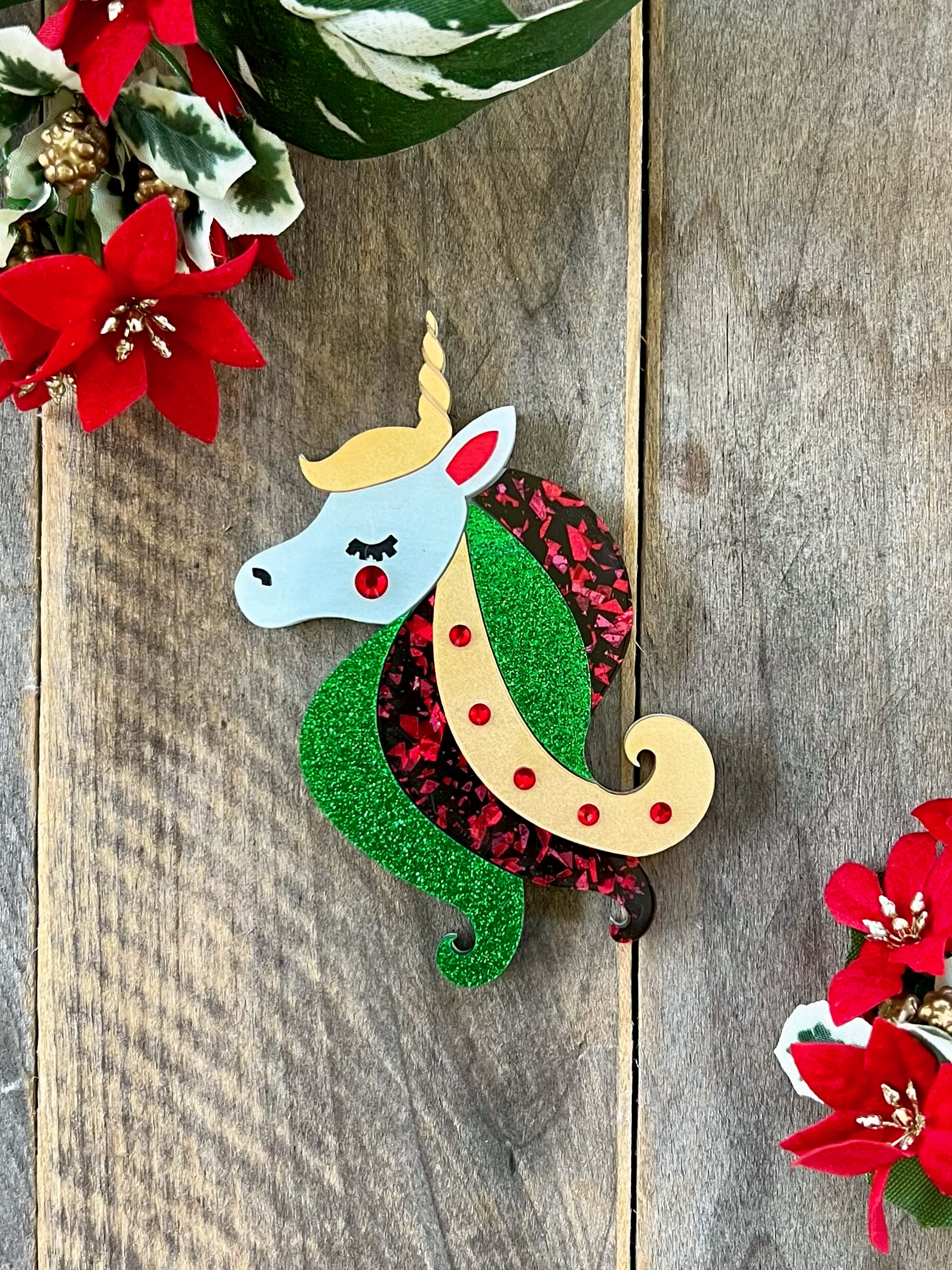 Holiday Unicorn Brooch