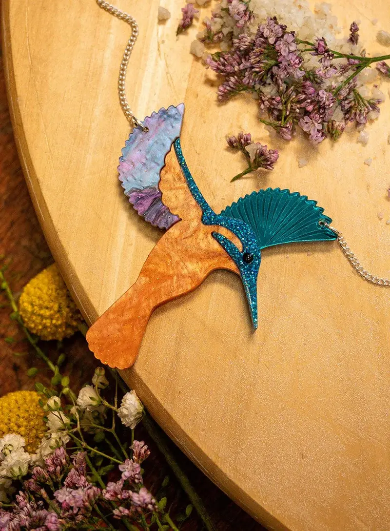 Thumbnail: Diving Kingfisher Necklace - Silver Plated Chain