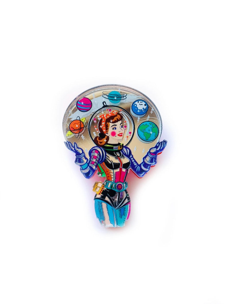 Planet Space Girl Brooch by Rosie Rose Parker