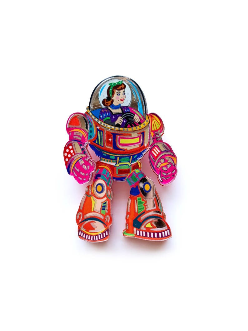 Space Girl in Robot Suit Brooch by Rosie Rose Parker