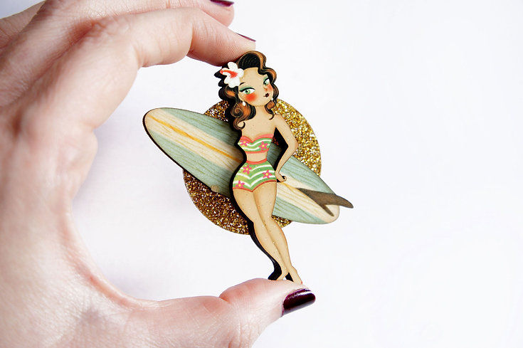 Thumbnail: Surfer Girl Brooch by Laliblue