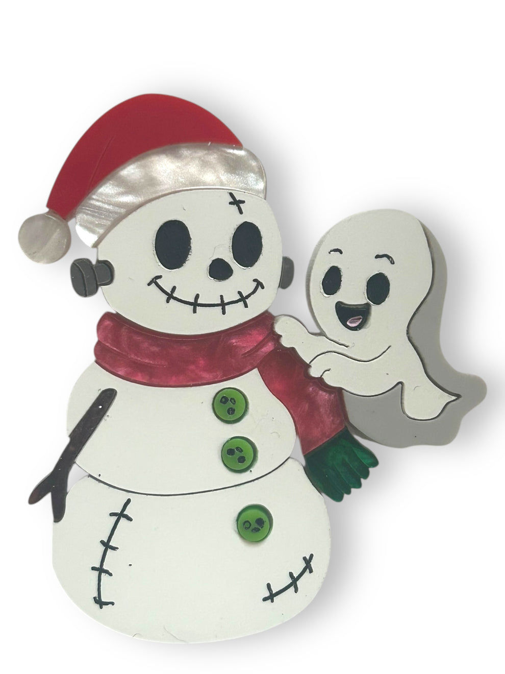 Ghostie Building A Snowman Brooch