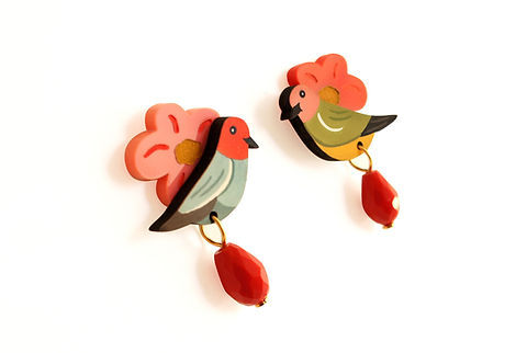 Thumbnail: Bird and Flower Earrings 