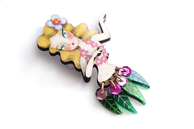 Thumbnail: Blonde Hula Girl Brooch by Laliblue